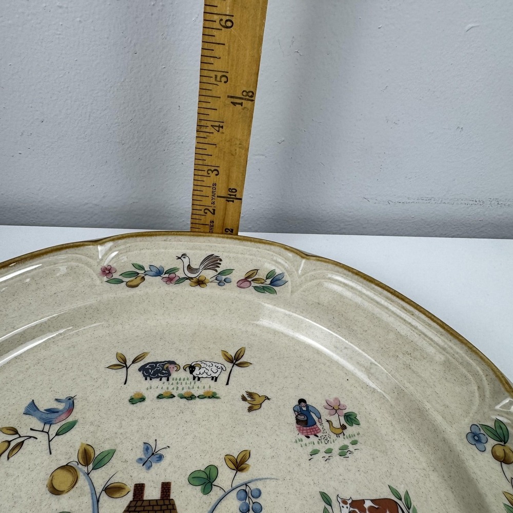 Vintage International China Heartland Chop Plate Large Beige Farm Scene Japan - Picture 10 of 10